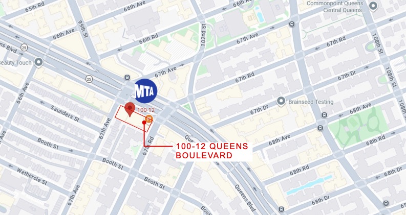 Map of Forest Hills showing 100-12 Queens Boulevard